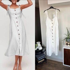 New Aritzia Wilfred Rosalie Linen Button Down Dress White Summer Vacation Sz 4